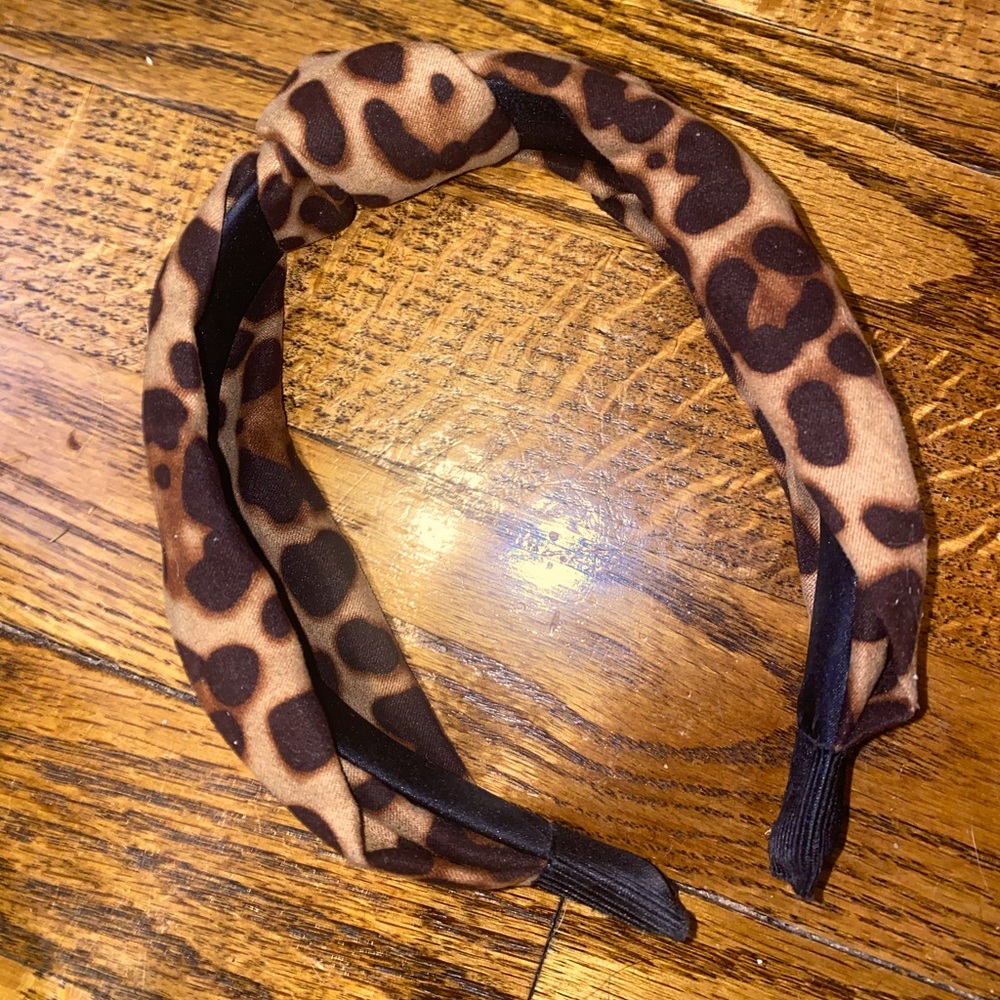 Brown Leopard Print Cloth Headband with Knot